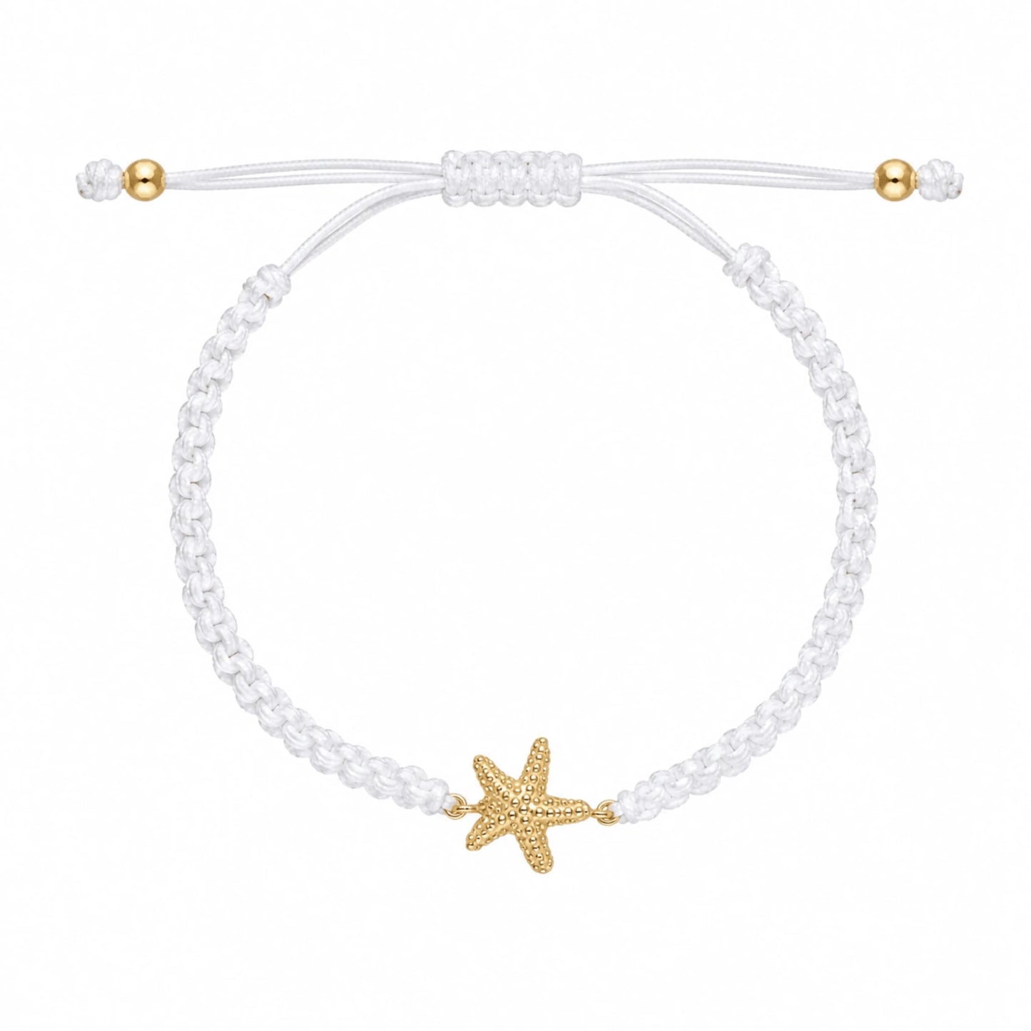 Pulseira em Nylon Branco com Estrela do Mar em Prata Dourada - Loja do Ouro