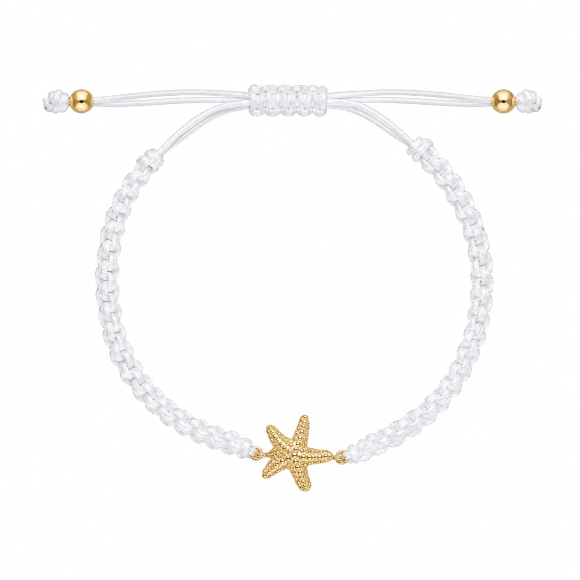 Pulseira em Nylon Branco com Estrela do Mar em Prata Dourada - Loja do Ouro