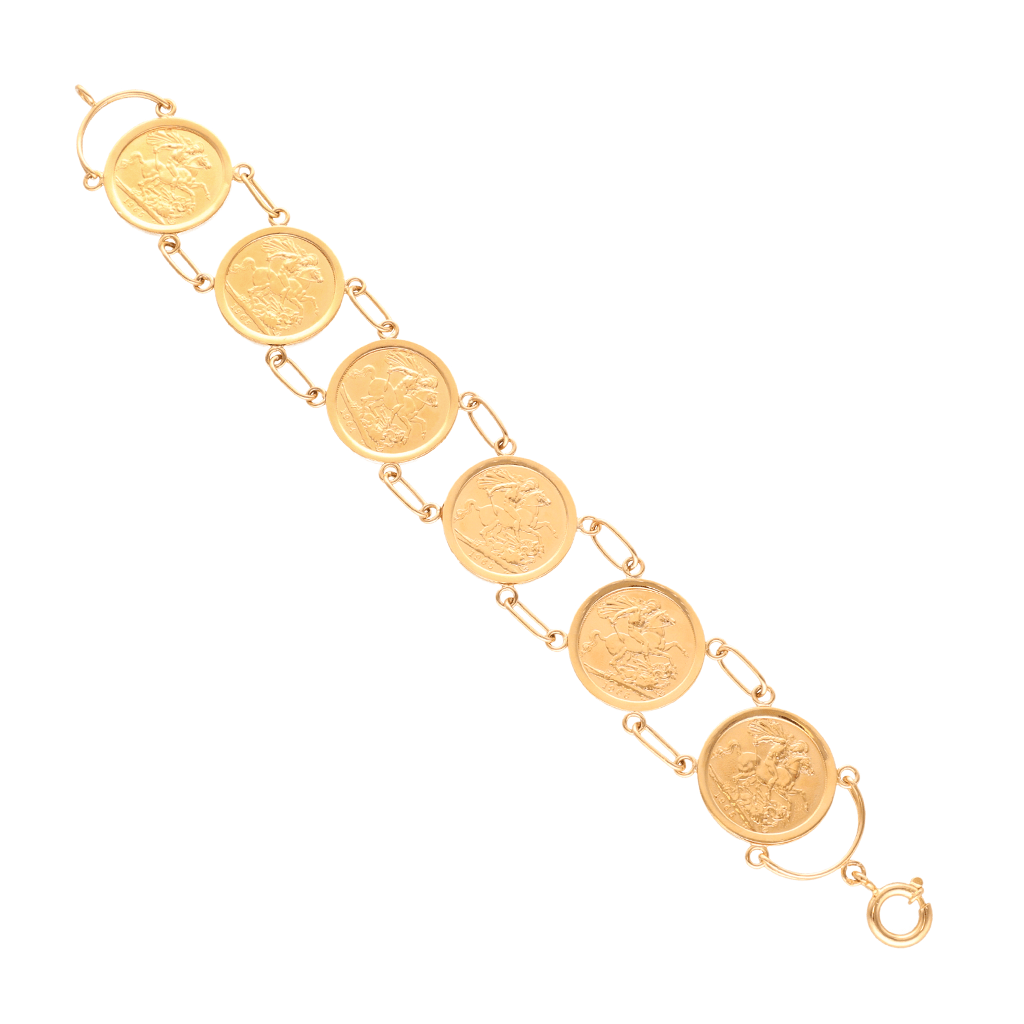 Pulsera de oro de 19 kl con 6 libras en oro de 22 kl (19 cm) - Gold Store Premium