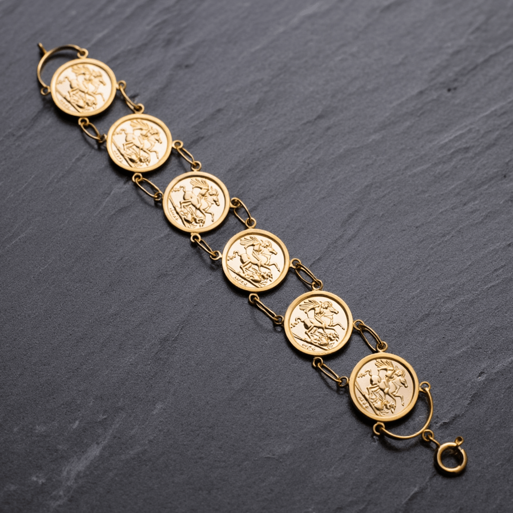 Pulsera de oro de 19 kl con 6 libras en oro de 22 kl (19 cm) - Gold Store Premium
