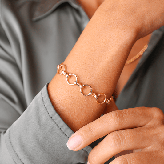 Pulseira em Ouro 19kl com Circulos e Traves (18cm) - Loja do Ouro