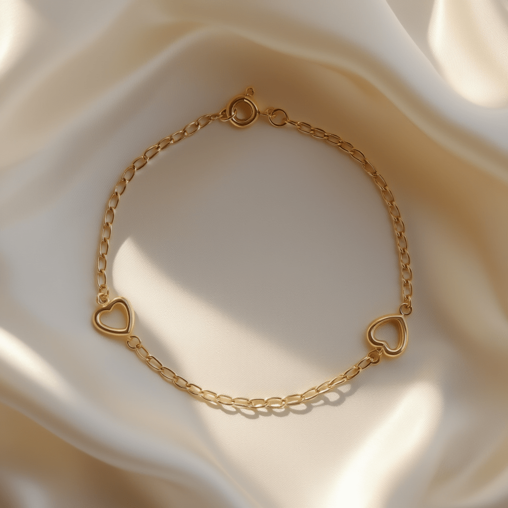 Pulseira em Ouro 19kl com Corações (15.3cm) - Loja do Ouro