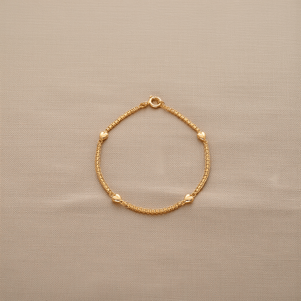Pulseira em Ouro 19kl com Corações (17cm) - Loja do Ouro