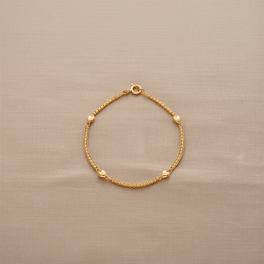 Pulseira em Ouro 19kl com Corações (17cm) - Loja do Ouro
