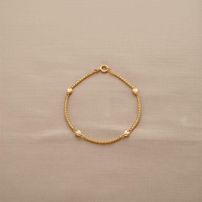 Pulseira em Ouro 19kl com Corações (17cm) - Loja do Ouro