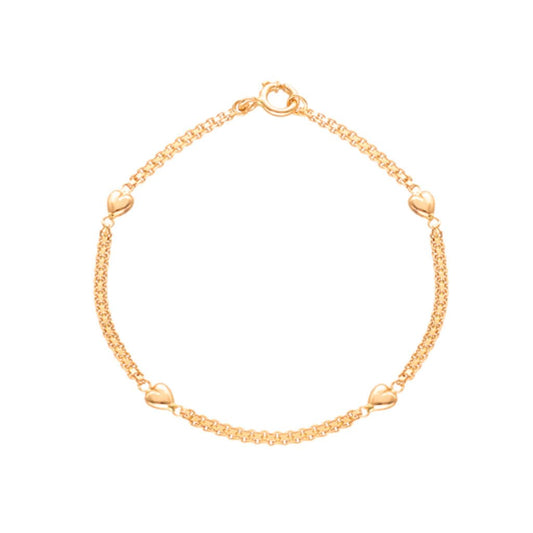 Pulseira em Ouro 19kl com Corações (17cm) - Loja do Ouro