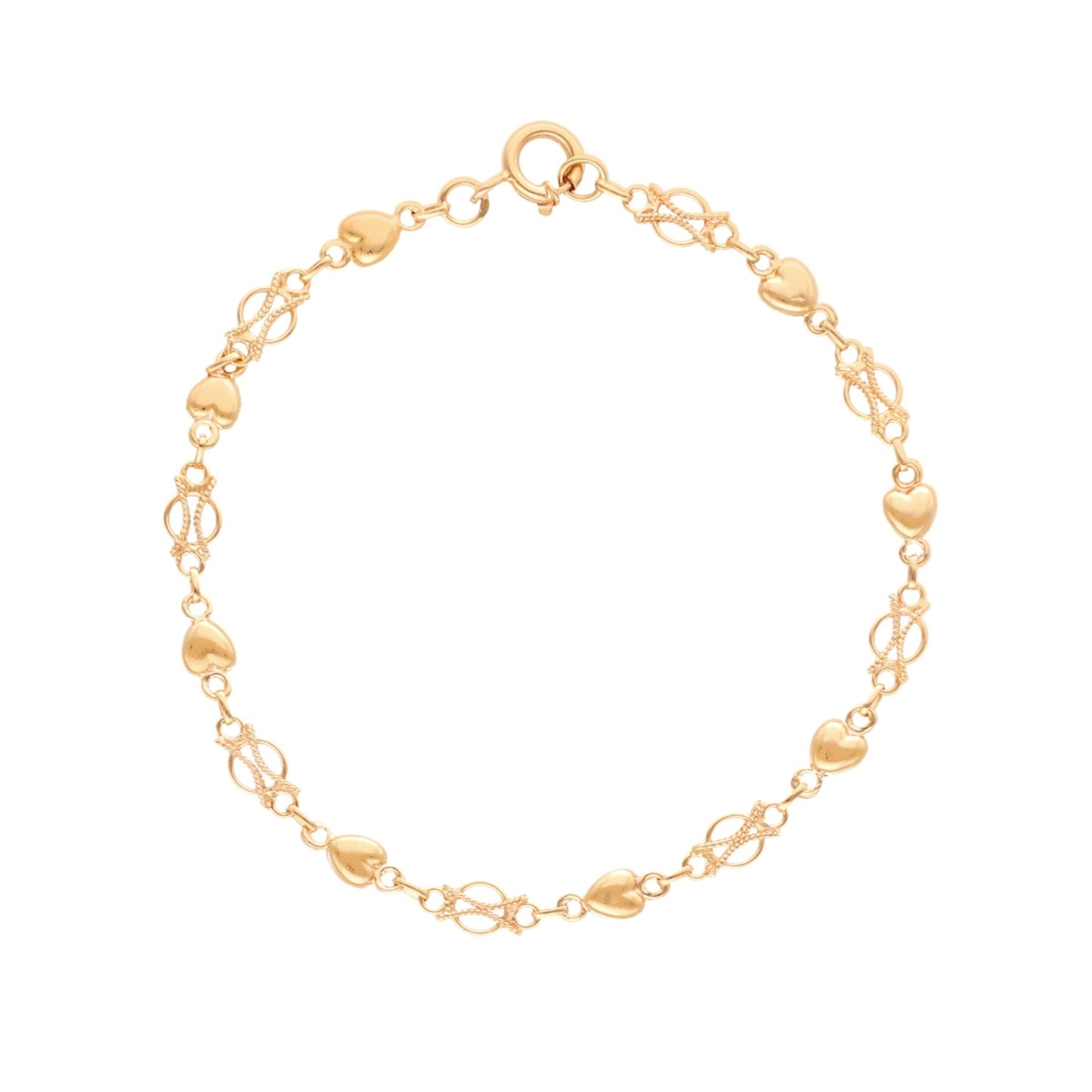 Pulseira em Ouro 19kl com Elos e Corações (19.5cm) - Loja do Ouro