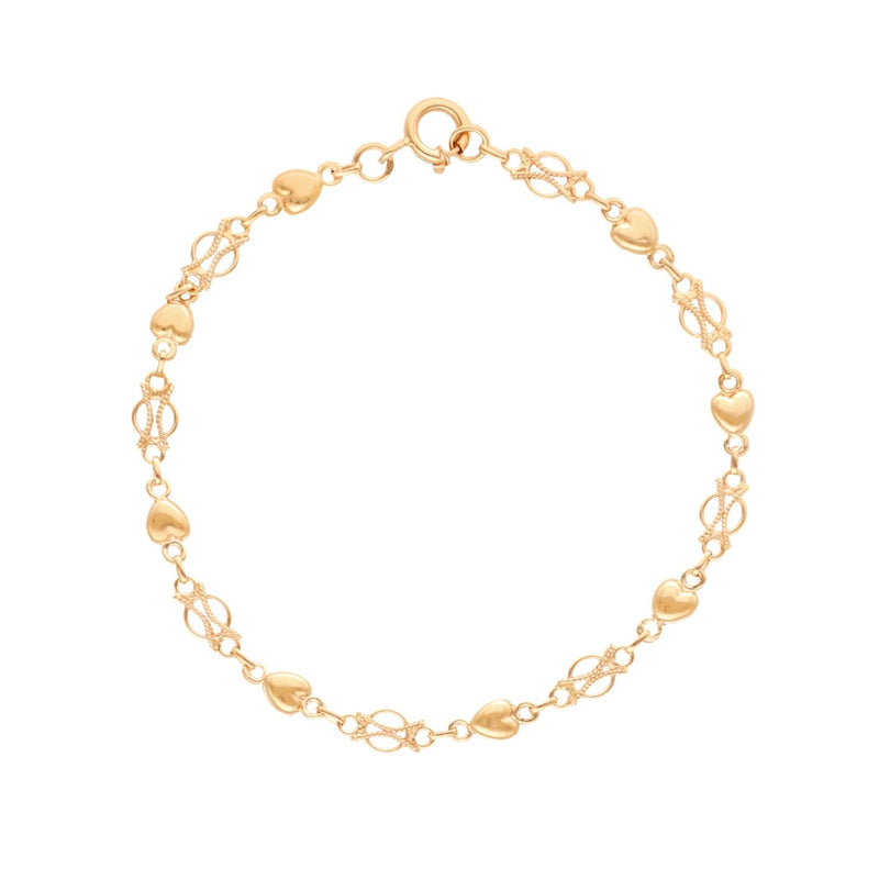 Pulseira em Ouro 19kl com Elos e Corações (19.5cm) - Loja do Ouro