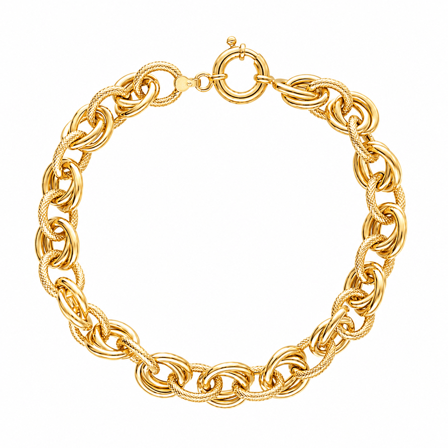 Pulseira em Ouro 19kl com Elos Pontilhados (20.5cm) - Loja do Ouro