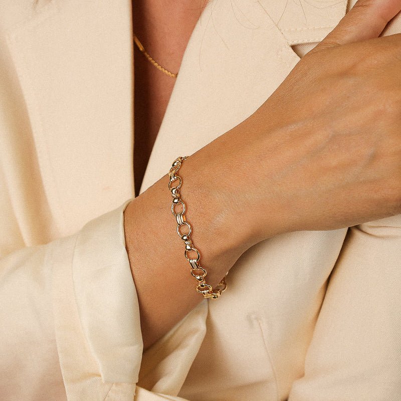 Pulseira em Ouro 19kl com Elos Trabalhados (19.5cm) - Loja do Ouro