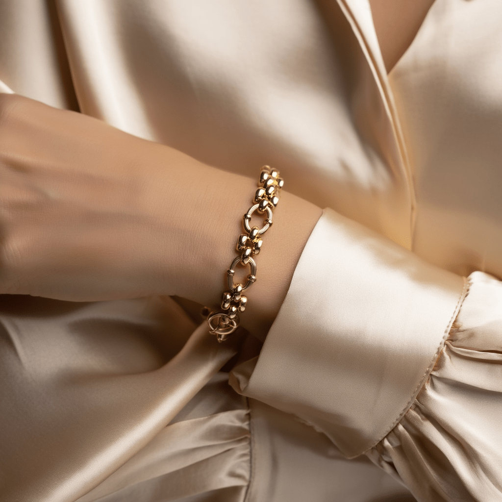 Pulsera de oro de 19 kl con eslabones trabajados (19 cm) - Gold Store Premium