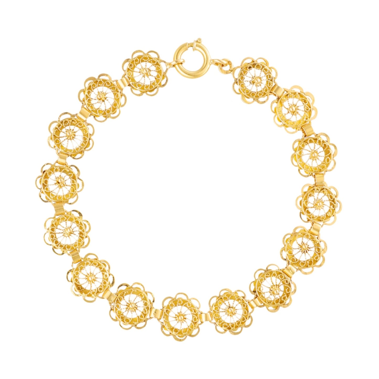 Pulseira em Ouro 19kl com Flores em Filigrana (18,5cm) - Loja do Ouro
