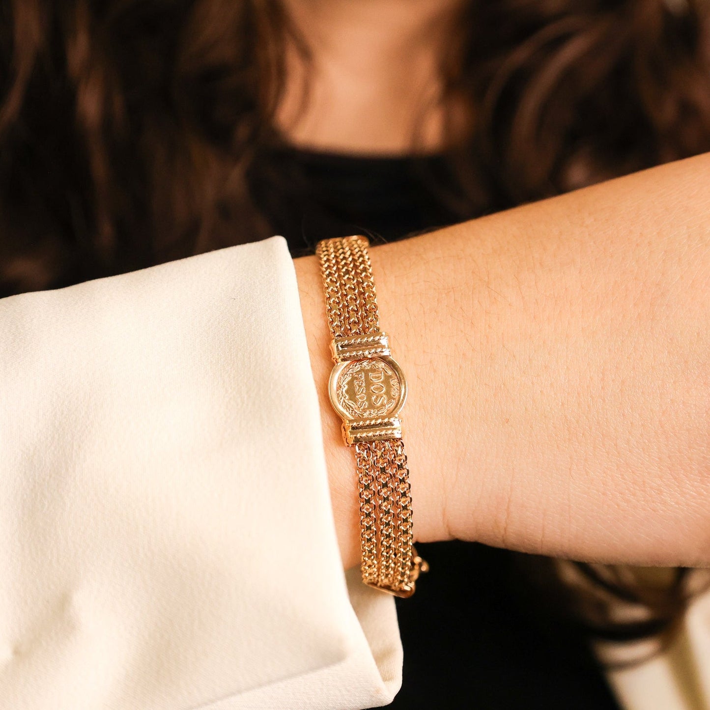 Pulseira em Ouro 19kl com Moedas de 2 Pesos Mexicanos (15.5cm) - Loja do Ouro