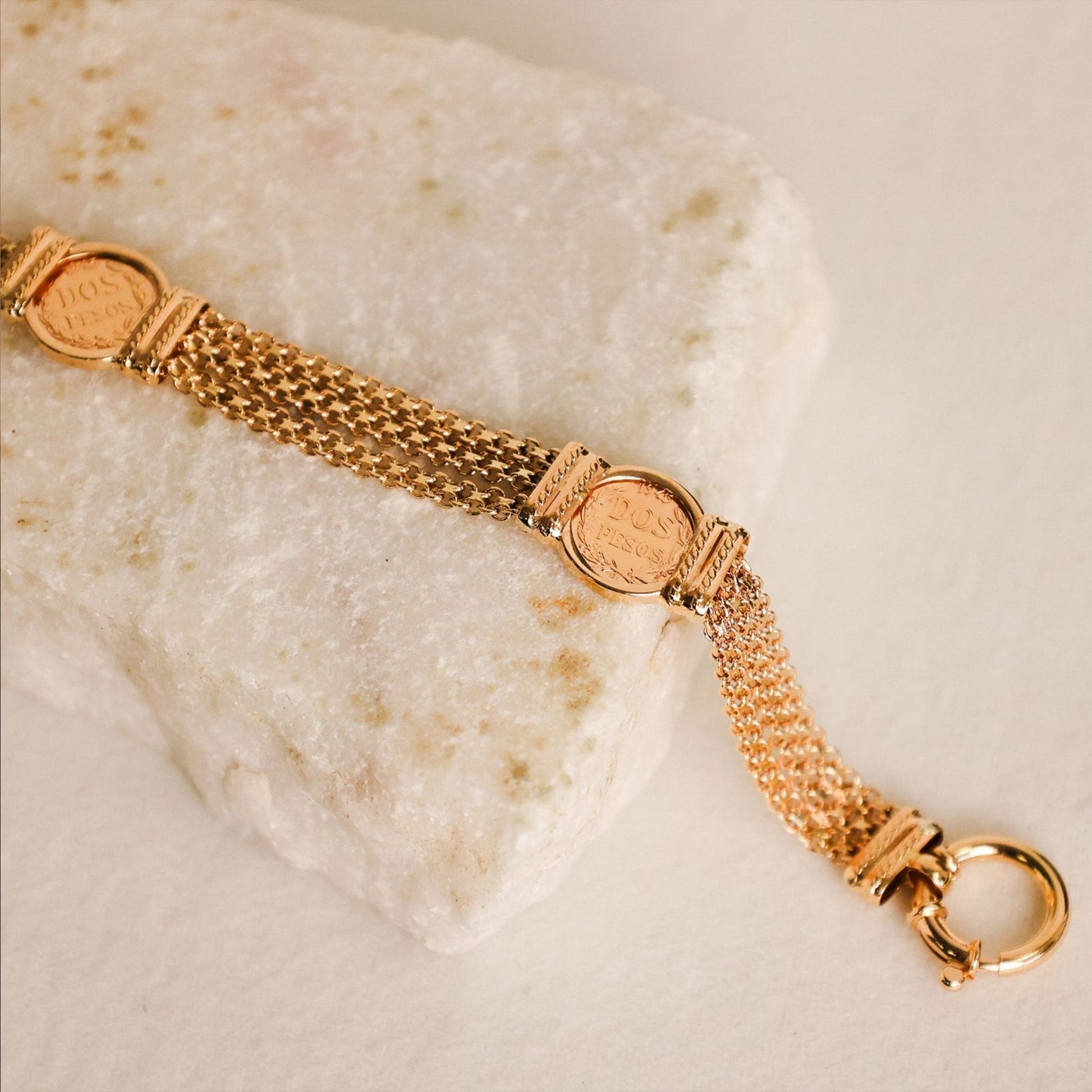 Pulseira em Ouro 19kl com Moedas de 2 Pesos Mexicanos (15.5cm) - Loja do Ouro