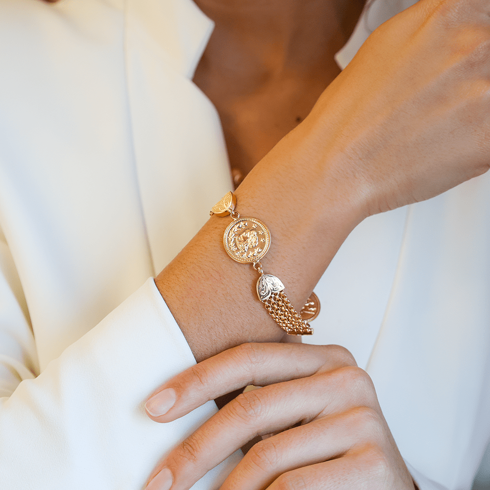 Pulsera de oro de 19kl con moneda réplica (19cm) - Gold Store Premium