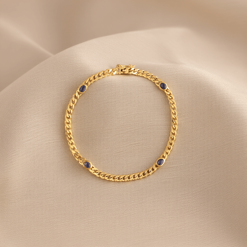 Pulseira em Ouro 19kl com Safiras (18cm) - Loja do Ouro