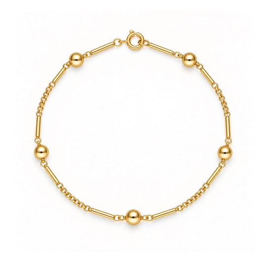 Pulseira em Ouro 19kl com Traves e Bolas (21cm) - Loja do Ouro