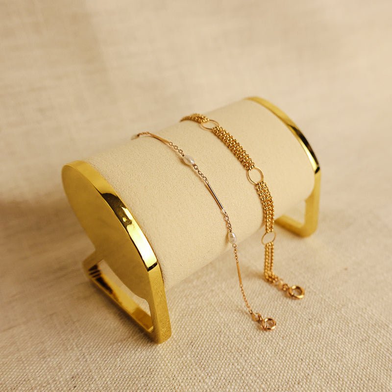 Pulseira em Ouro 19kl com Três Fiadas em Elos Portugueses (18cm) - Loja do Ouro