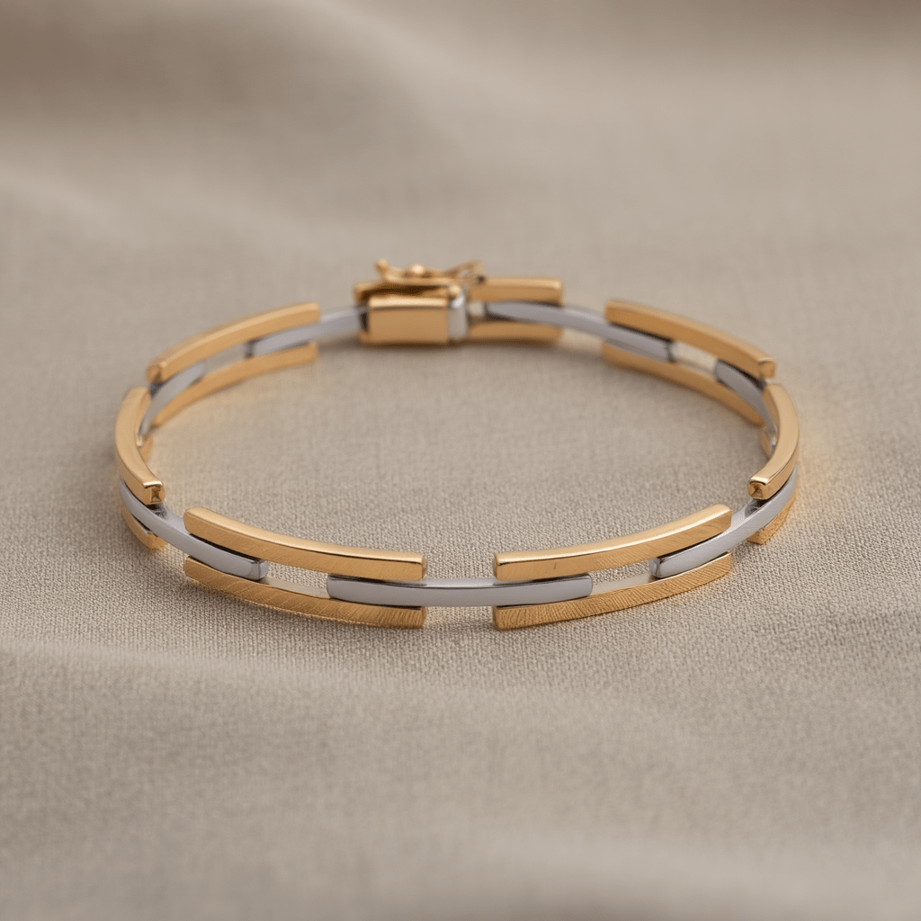 Pulseira em Ouro Branco e Amarelo 19kl com Traves (19cm) - Loja do Ouro