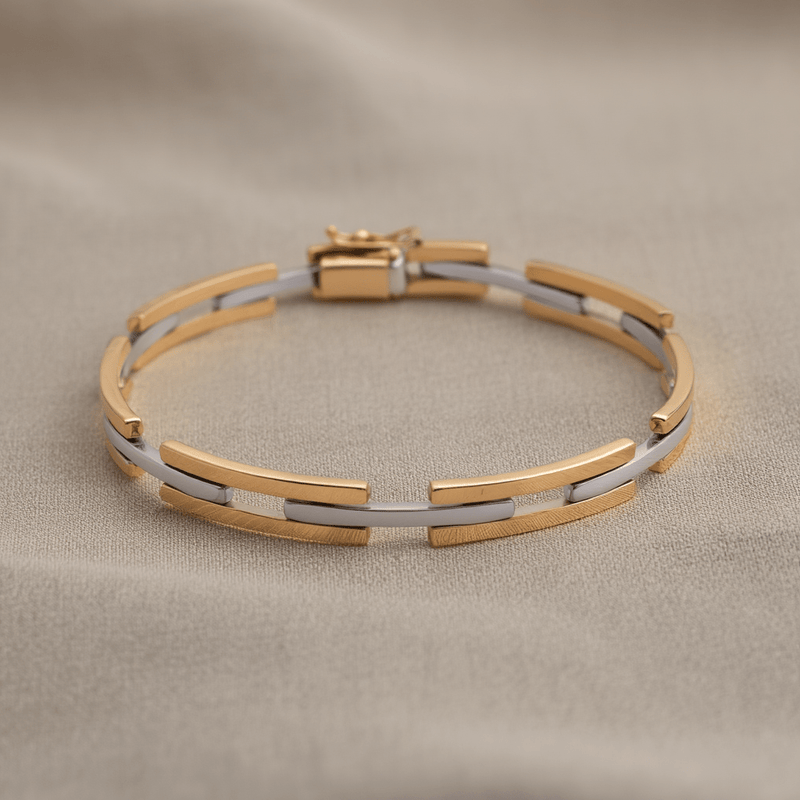 Pulseira em Ouro Branco e Amarelo 19kl com Traves (19cm) - Loja do Ouro