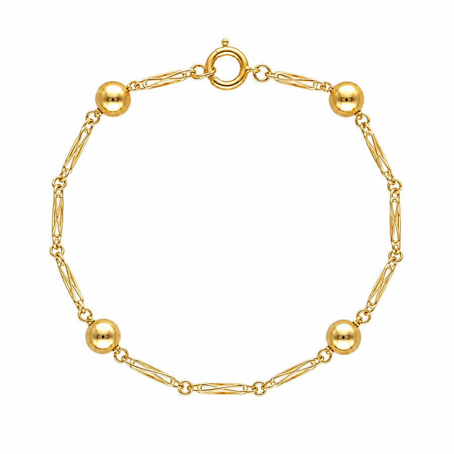Pulseira em Ouro com Traves e Esferas (18.7cm) - Loja do Ouro