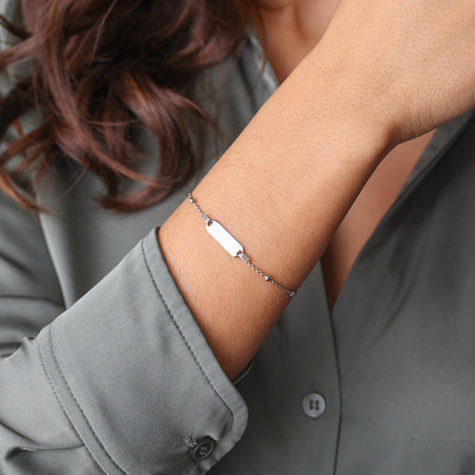 Pulseira em Prata com chapa e Esferas (14.5cm) - Loja do Ouro