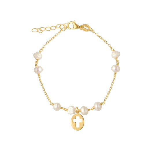 Pulseira em Prata com Cruz e Pérolas - Loja do Ouro