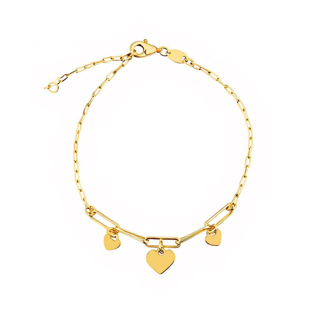 Pulseira em Prata Dourada com Corações (15cm) - Loja do Ouro
