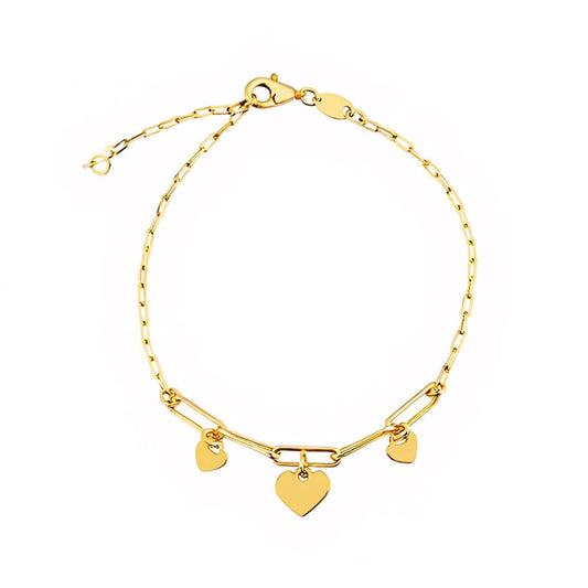 Pulseira em Prata Dourada com Corações (15cm) - Loja do Ouro