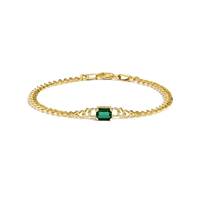 Pulseira em Prata Dourada com Zircão Verde - Loja do Ouro