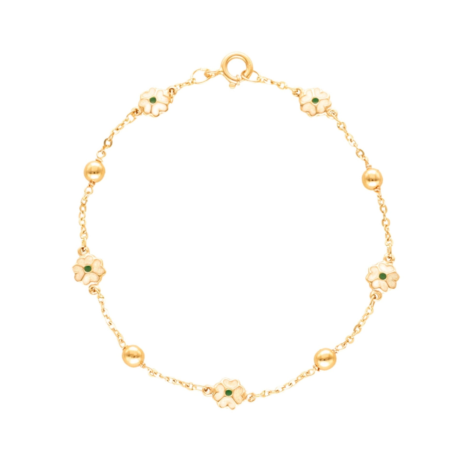 Pulseira Esferas e Flores em Ouro 19kl (17.5cm) - Loja do Ouro