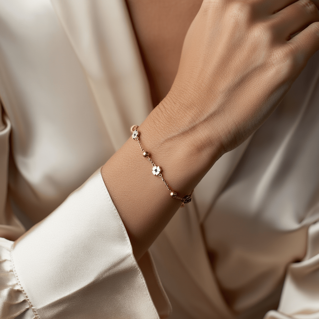 Pulseira Esferas e Flores em Ouro 19kl (17.5cm) - Loja do Ouro