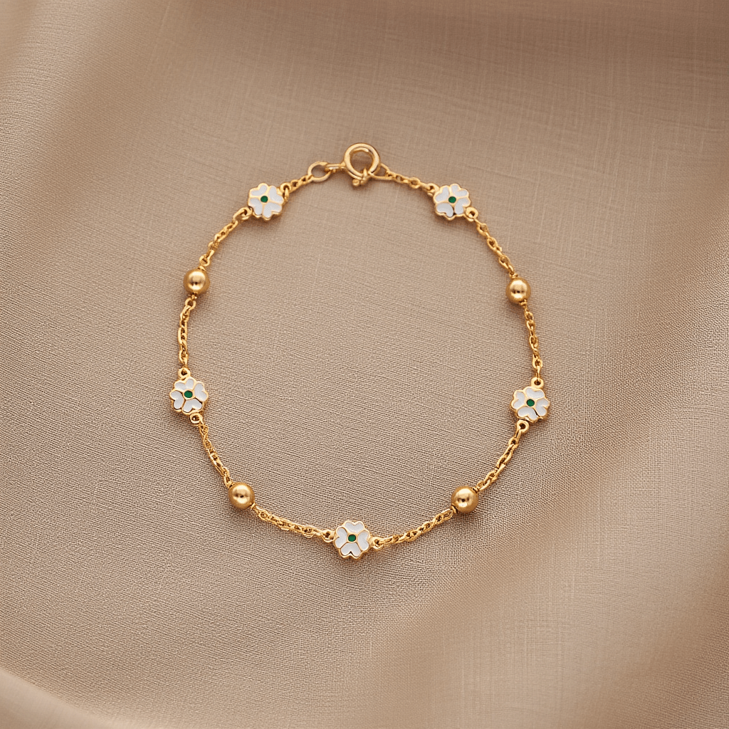 Pulseira Esferas e Flores em Ouro 19kl (17.5cm) - Loja do Ouro