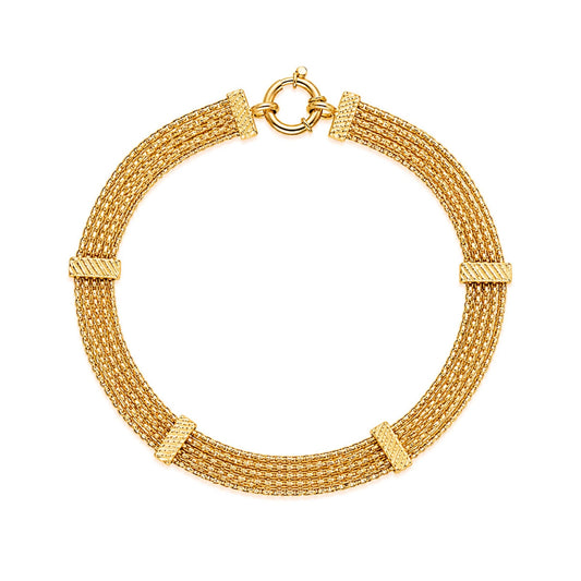 Pulseira Fiadas Malha Batida em Ouro 19kl - Loja do Ouro