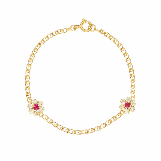 Pulseira Flores em Ouro 19kl com Rubi e Zircónias (17.5cm) - Loja do Ouro