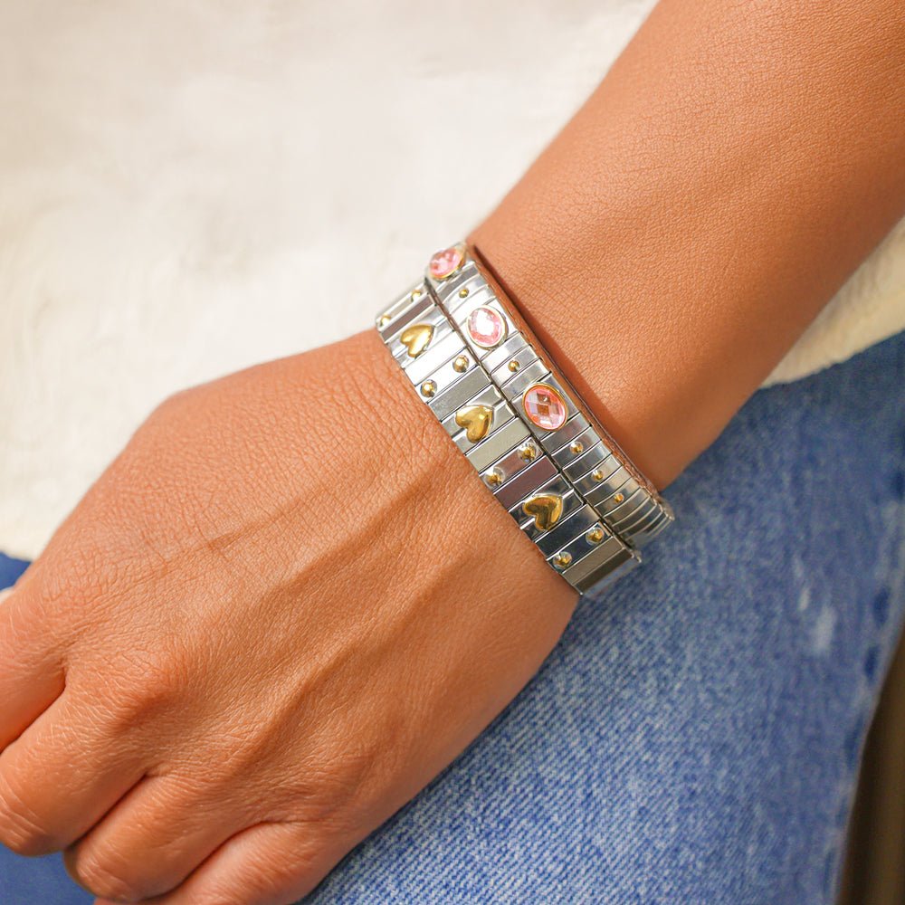 Pulseira Ísis Rose em Aço com Zircões e Detalhes Dourados - Loja do Ouro