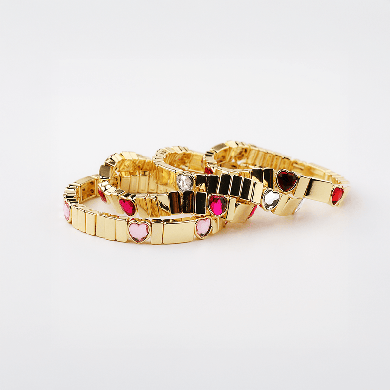 Pulseira Love White em Aço Inoxidável Dourado com Corações - Loja do Ouro