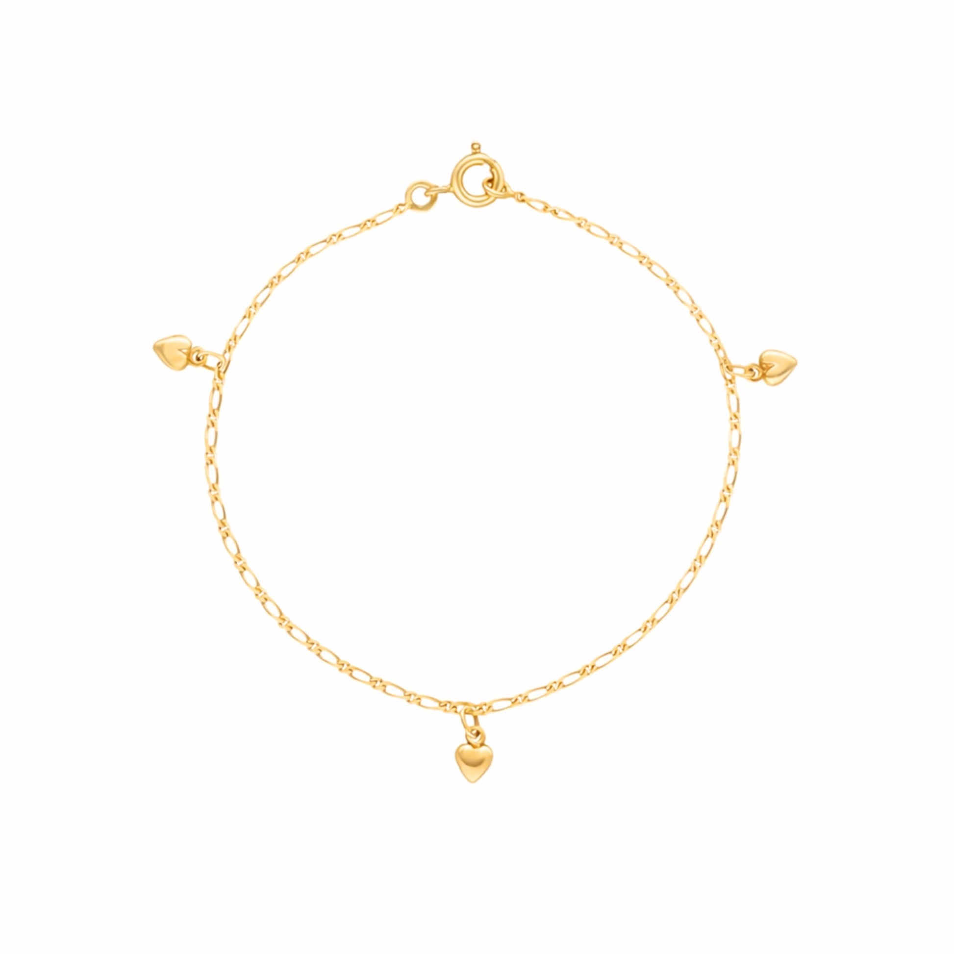 Pulseira Malha 1x1 com Corações em Ouro 19kl (15cm) - Loja do Ouro