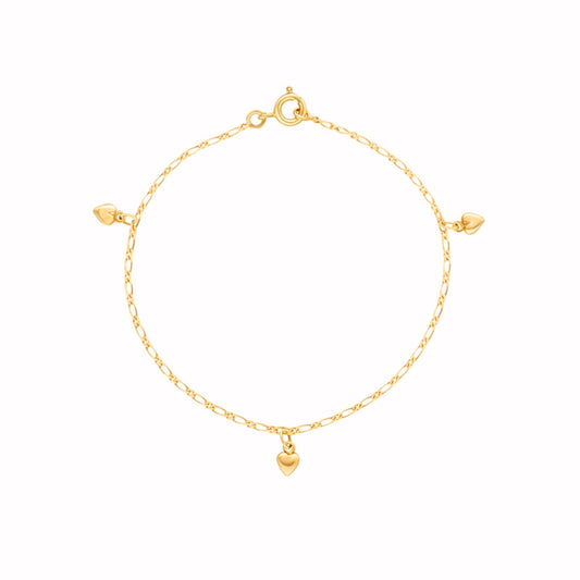Pulseira Malha 1x1 com Corações em Ouro 19kl (15cm) - Loja do Ouro