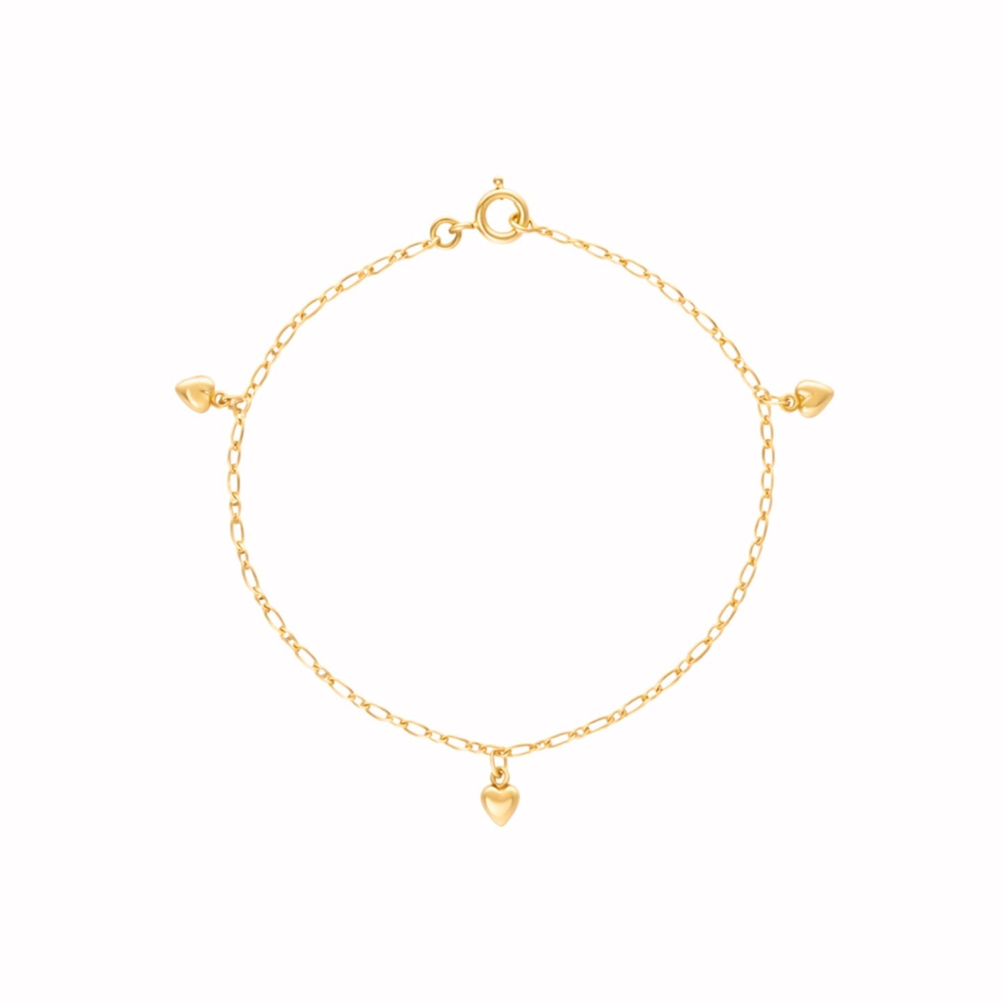 Pulseira Malha 1x1 com Corações em Ouro 19kl (16cm) - Loja do Ouro