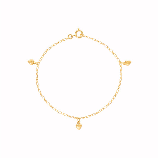 Pulseira Malha 1x1 com Corações em Ouro 19kl (16cm) - Loja do Ouro