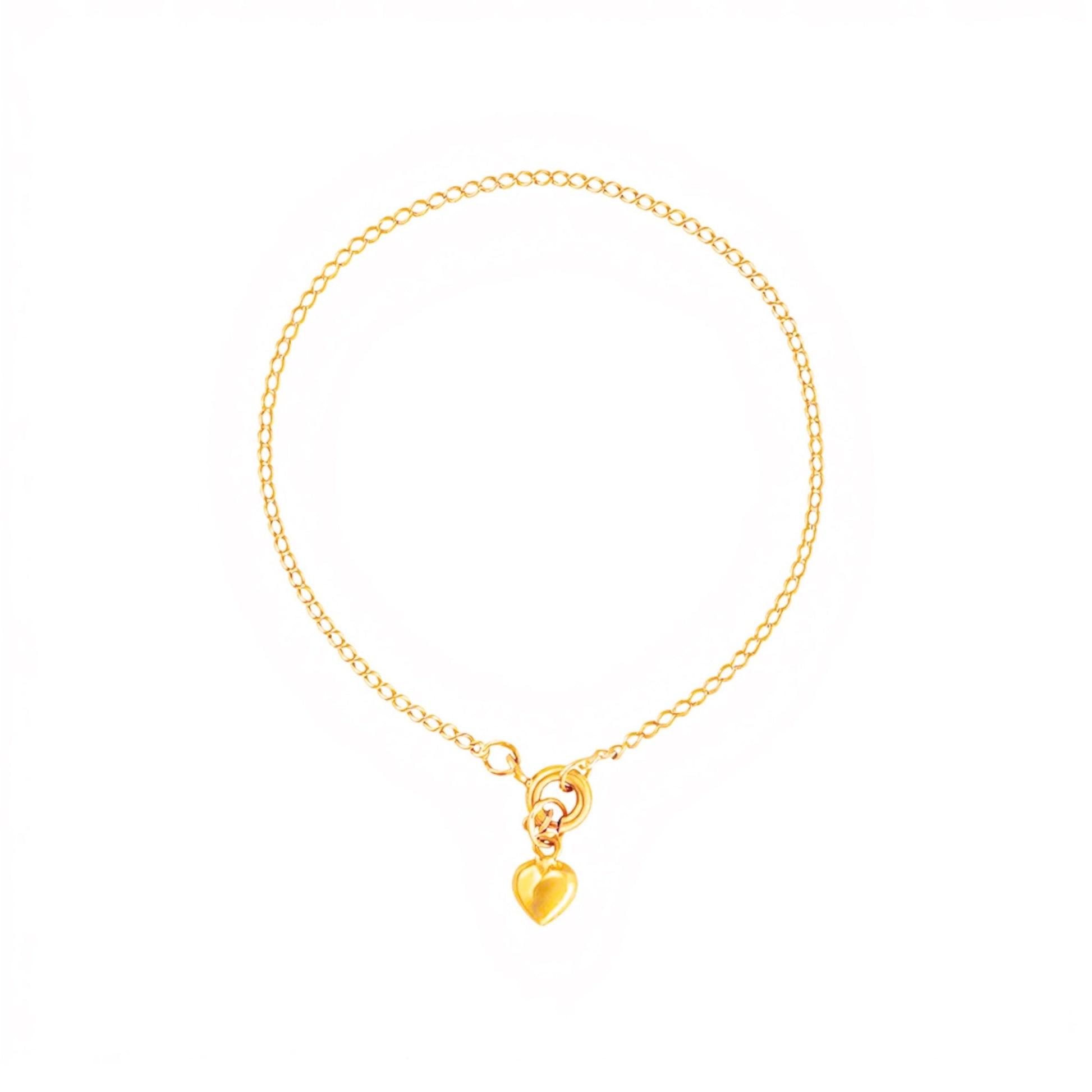 Pulseira Malha Barbela com Coração em Ouro 19kl (14cm) - Loja do Ouro