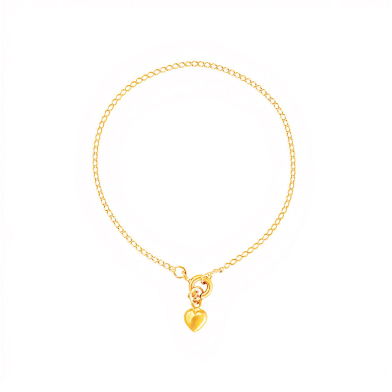 Pulseira Malha Barbela com Coração em Ouro 19kl (14cm) - Loja do Ouro