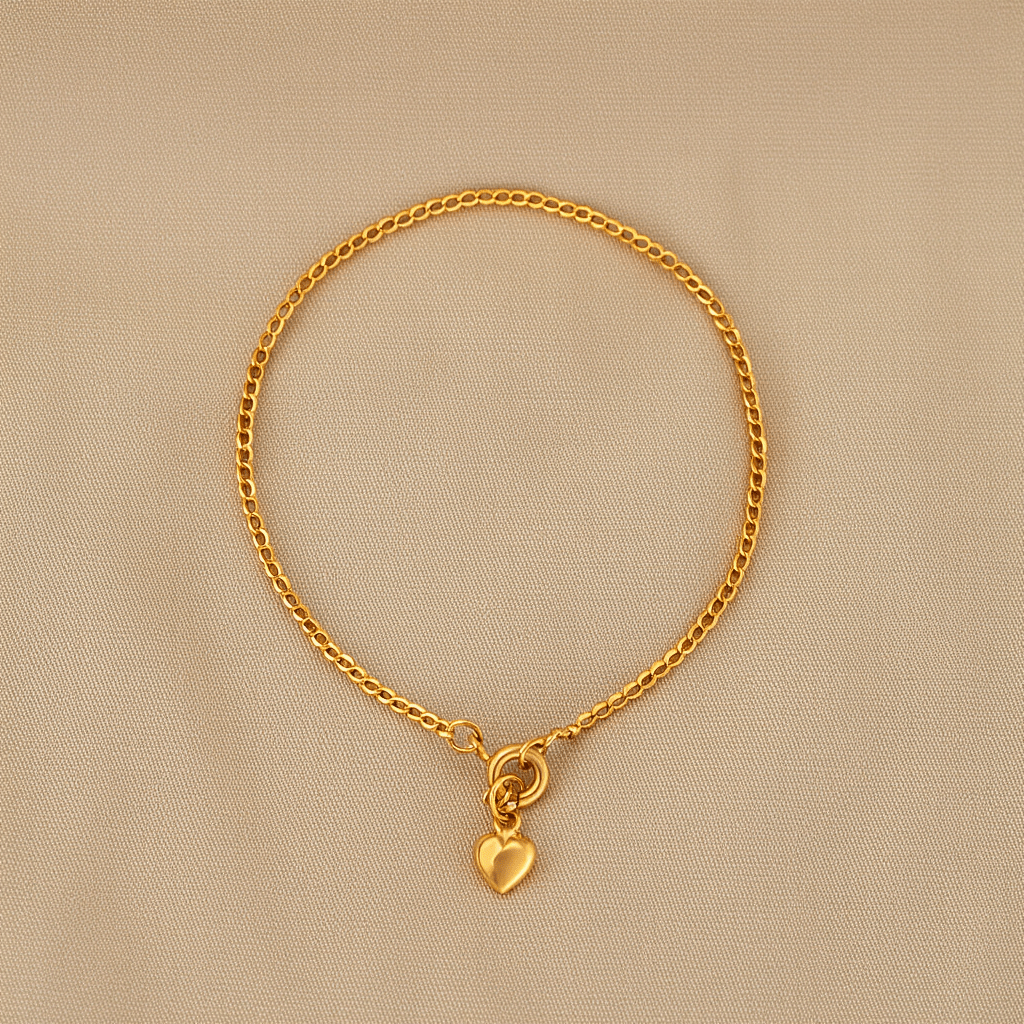 Pulseira Malha Barbela com Coração em Ouro 19kl (14cm) - Loja do Ouro