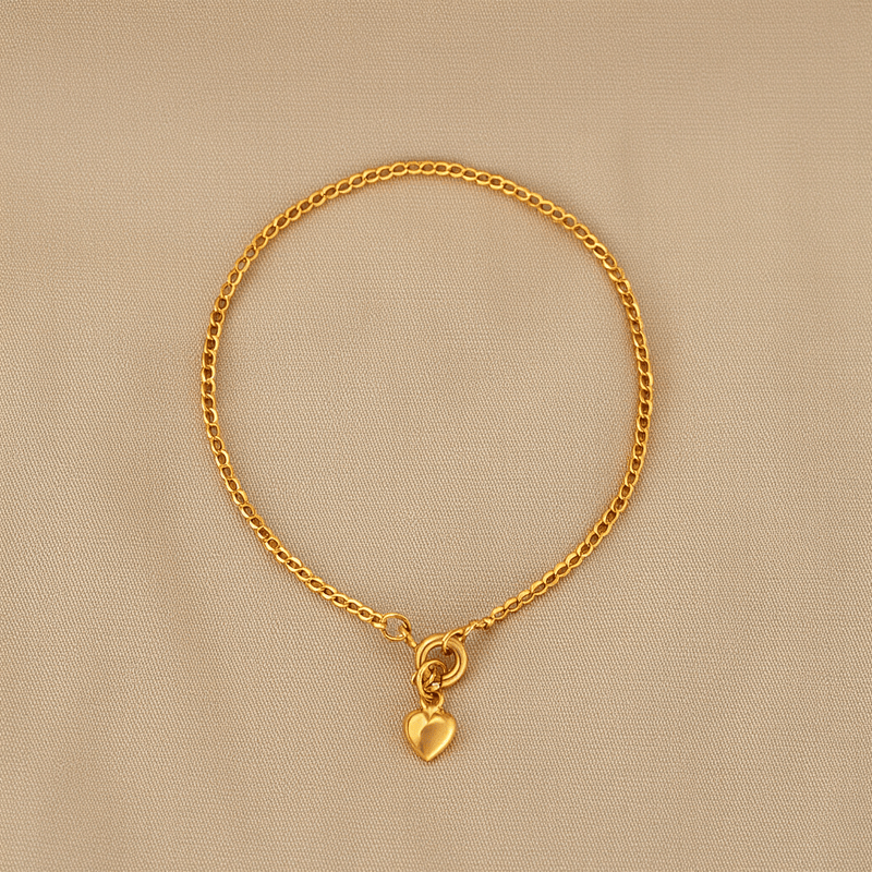 Pulseira Malha Barbela com Coração em Ouro 19kl (14cm) - Loja do Ouro