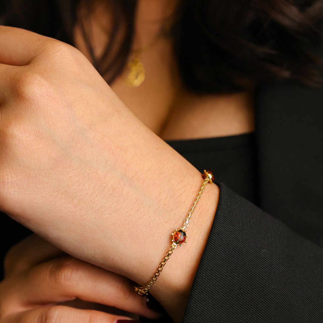 Pulseira Malha Batida em Ouro de 19kl com Joaninhas - Loja do Ouro