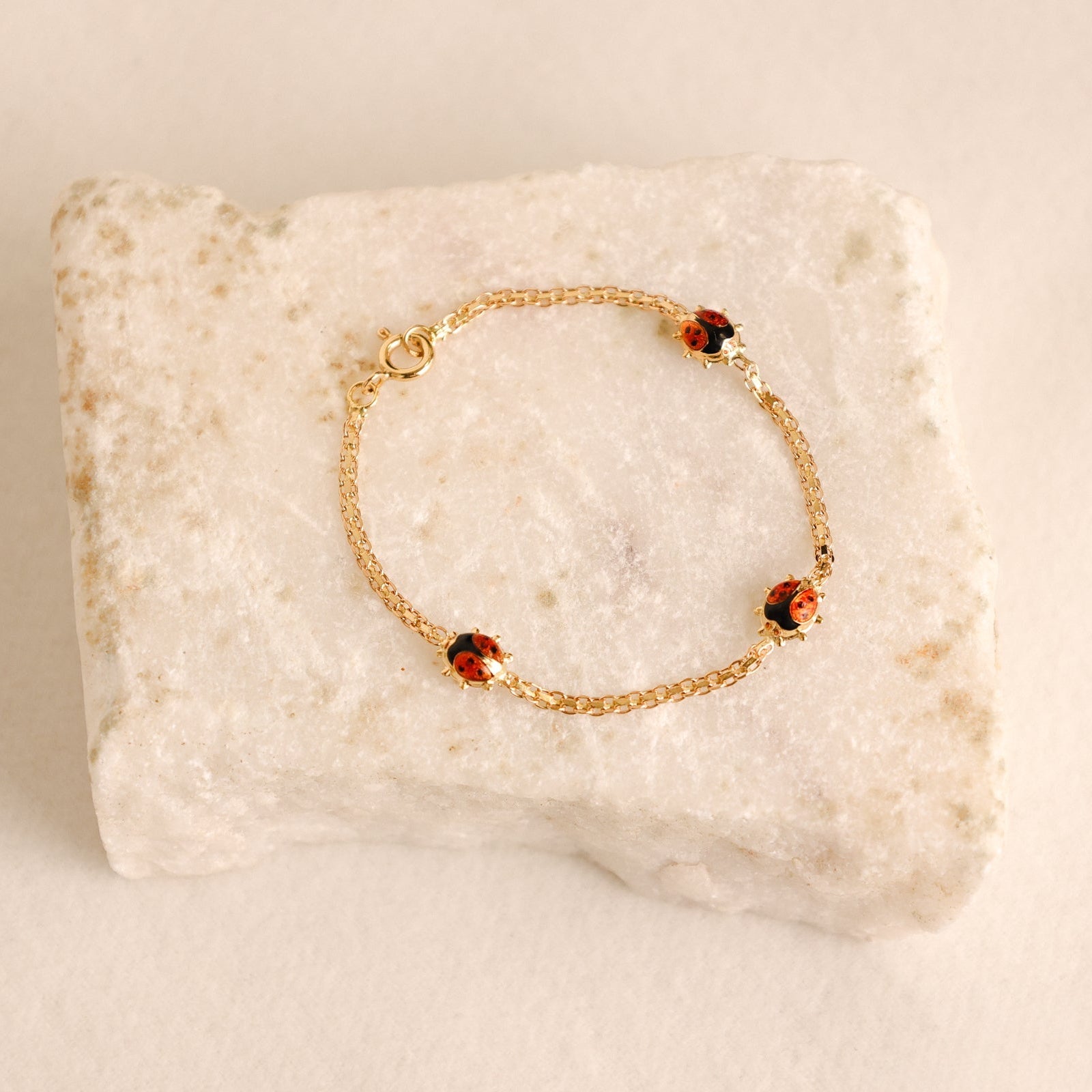 Pulseira Malha Batida em Ouro de 19kl com Joaninhas - Loja do Ouro