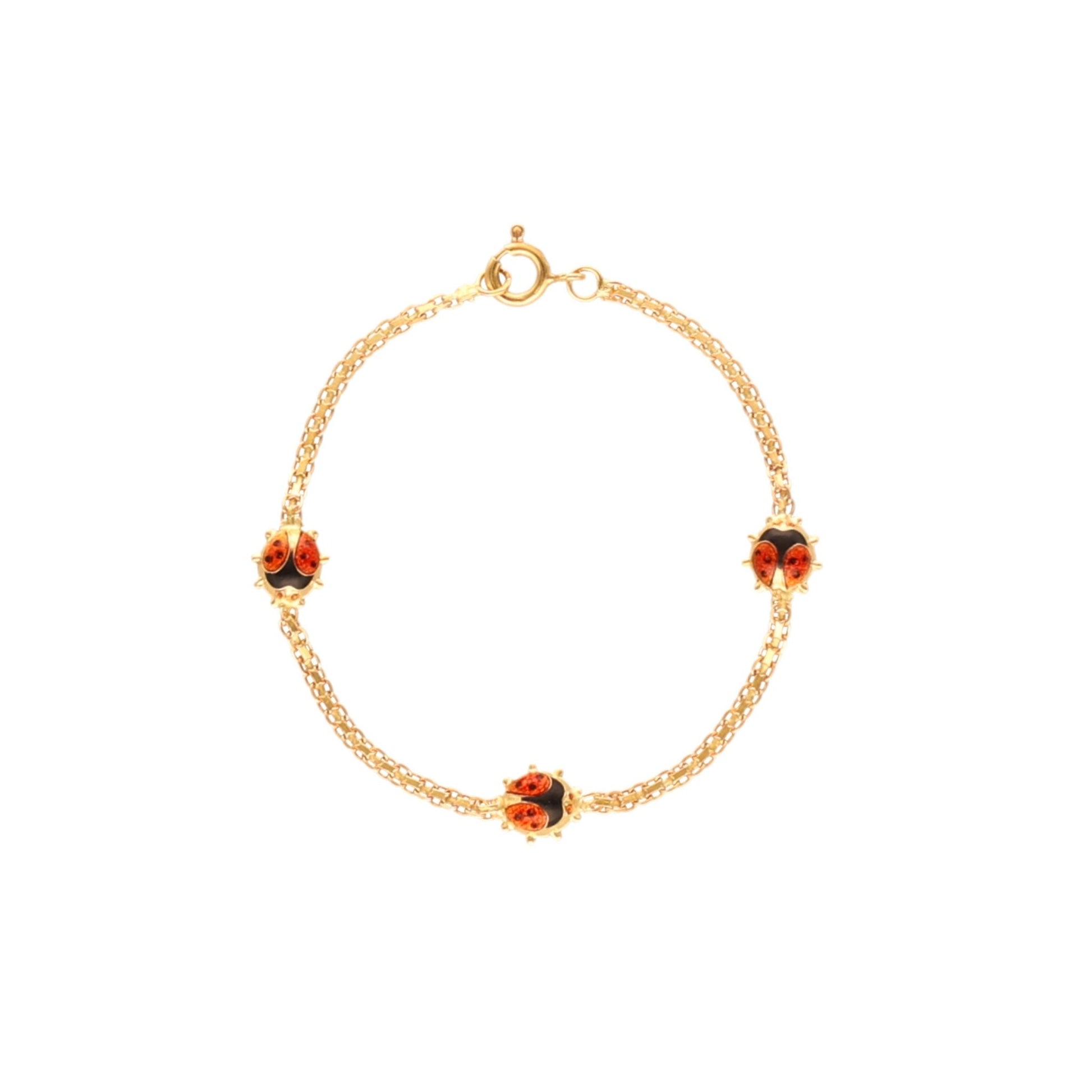 Pulseira Malha Batida em Ouro de 19kl com Joaninhas - Loja do Ouro