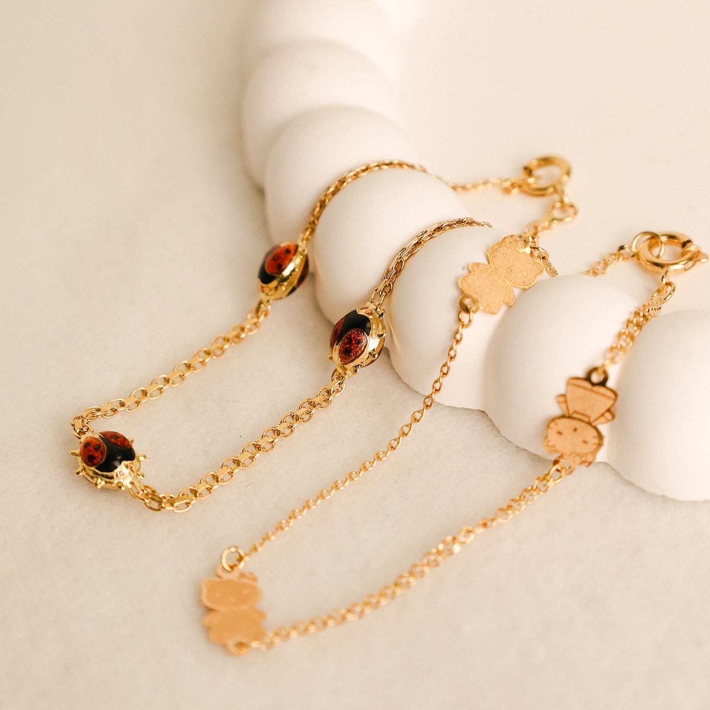 Pulseira Malha Batida em Ouro de 19kl com Joaninhas - Loja do Ouro