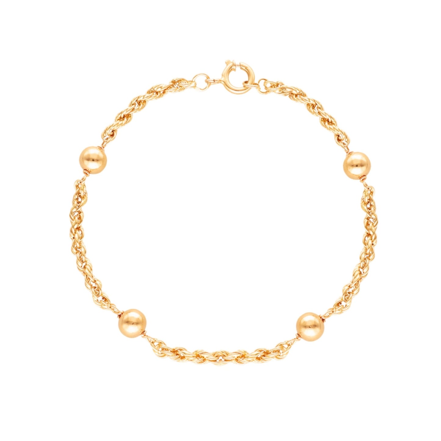 Pulseira Malha Corda com Esferas em Ouro 19kl (18cm) - Loja do Ouro